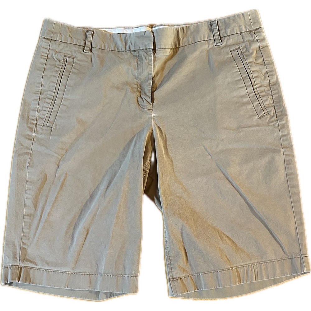 J.Crew‎ Women's Chino Shorts Size 8 Classic Fit Cotton Blend Tan Zip Closure
